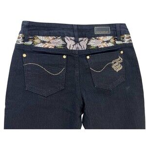 Rocawear Women's Black Embroidered Studded Skinny Jeans Size 9 (28 x 34)